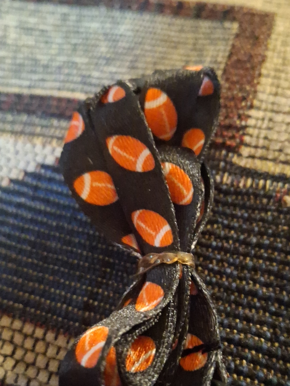 Black Lanyard Orange Football Pattern - Kids